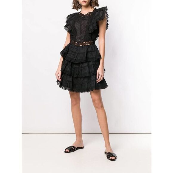 ZIMMERMANN Ruffled Trimming Black Dress US2(Zimmermann 0) - Picture 1 of 12